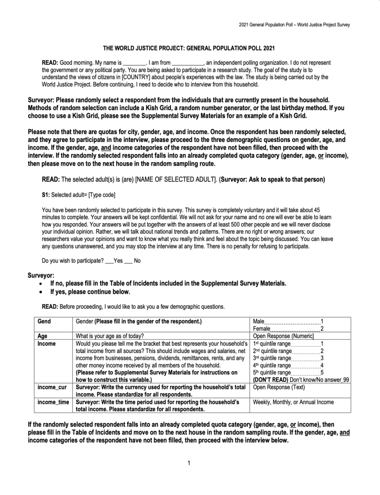 2021 WJP Rule of Law Index Questionnaires World Justice Project